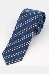 JP1880 809025 Cravate en soie rayée extra-longue Bleu moyen