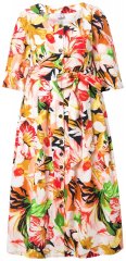 Ulla Popken 832512 Robe en lin mélangé fleurie à manches 3/4 Rouge