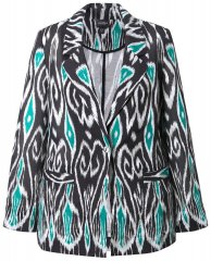 Ulla Popken 839961 Blazer à motifs en lin mélangé Noir