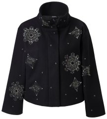 Ulla Popken 844839 Veste courte brodée de flocons Bleu marine