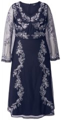 Ulla Popken 845366 Robe à sequins fleurie Bleu marine