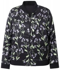 Ulla Popken 845841 Veste fleurie réversible à col teddy Noir
