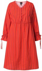 Ulla Popken 845863 Robe mi-longue rayée à ceinture à nouer Corail