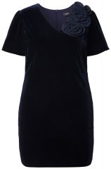 Ulla Popken 846051 Robe en velours à manches courtes Bleu marine