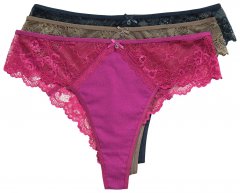 Ulla Popken 848522 Strings en dentelle lot de 3 Violet foncé