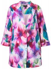 Ulla Popken 849728 Blazer fleuri en lin mélangé Blanc