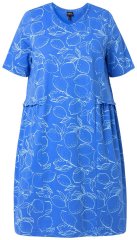 Ulla Popken 850204 Robe t-shirt imprimée à volants Bleu