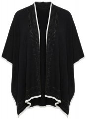 Ulla Popken 851127 Poncho ouvert en maille à bordure strass Noir