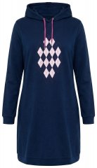 Ulla Popken 851749 Robe d'intérieur à carreaux et capuche Bleu marine