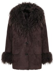 Ulla Popken 851853 Veste effet daim à col en fausse fourrure Marron