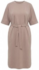 Ulla Popken 852288 Robe mi-longue à manches courtes et ceinture à nouer Marron clair