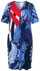 Ulla Popken 852394 Robe mi-longue à manches courtes et col V Bleu marine