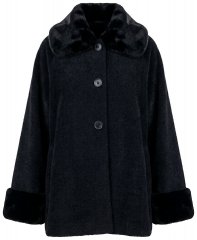 Ulla Popken 852644 Veste cape à bordure en fausse fourrure Noir