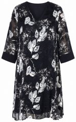 Ulla Popken 852959 Robe fleurie à manches 3/4 Noir