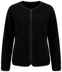 Ulla Popken 853685 Veste teddy courte à passepoils effet cuir Noir