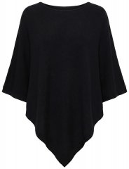 Ulla Popken 855277 Poncho en maille à ourlet pointu et col bateau Noir