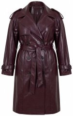 Ulla Popken 855617 Trench effet cuir à ceinture nouée Bordeaux