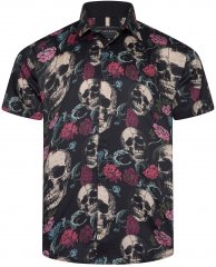 Kam Jean 6074 Chemise À Manches Courtes Avec Imprimé Tête De Mort Floral Noir