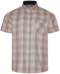 Kam Jeans 6382 Chemise Texturée À Carreaux Manches Courtes Beige