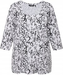 Ulla Popken Number Print 3/4 Sleeve Tee Snow White
