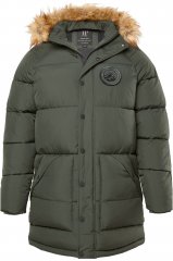 JP1880 Quilted Parka Lightweight and Warm with Faux Fur Hood Dark Green