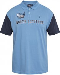 North Latitude 61131 Polo Piqué avec Manches Contrastées et Broderie Bleu