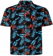 Espionage SH435 All Over Leaf Print Short Sleeve Shirt Black