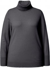 Ulla Popken Turtleneck Ribbed Trim Long Sleeve Sweater Charcoal Grey Melange