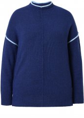 Ulla Popken Contrast Trim Long Sleeve Sweater Dark Blue