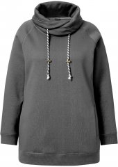 Ulla Popken Drawstring Collar Long Sleeve Sweatshirt Graphite Grey