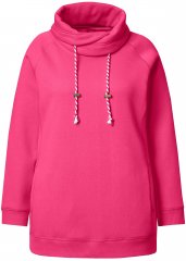 Ulla Popken Drawstring Collar Long Sleeve Sweatshirt Magenta Pink