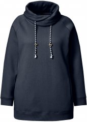 Ulla Popken Drawstring Collar Long Sleeve Sweatshirt Navy