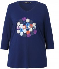 Ulla Popken Casual Mood Floral V-Neck Tee Navy