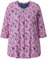 Ulla Popken Graphic Flower A-Line 3/4 Sleeve Tee Pink