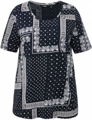 Ulla Popken Paisley A-Line Short Sleeve Tee Navy Blue