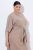 Ulla Popken 852288 Robe mi-longue à manches courtes et ceinture à nouer Marron clair - Robes midi - Robes mi-longues pour femmes rondes