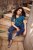 Ulla Popken Tile Print Short Sleeve Pleated Tee Teal - T-shirts imprimés pour femme - 