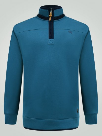 D555 Conway 1 1/4 Zip Neck Fleece Sweatshirt With Bear Logo Teal - Sweatshirts & hoodies - Sweatshirts/Hoodies grande taille homme