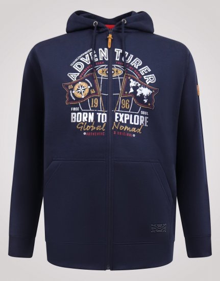 D555 Hector Adventurer Printed Zip Through Hoody Bleu marine - Sweatshirts & hoodies - Sweatshirts/Hoodies grande taille homme