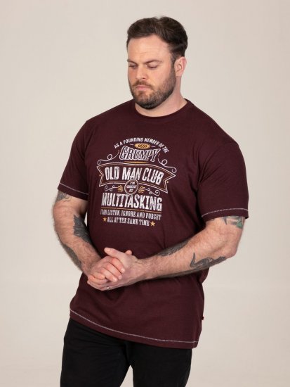 D555 Baldwin Grumpy Old Man Club Print Crew Neck T-shirt Burgundy/ Black Twist - T-shirts - T-shirts Homme Grande Taille