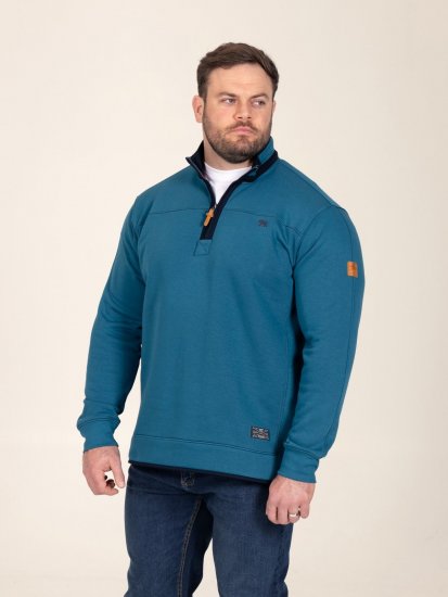 D555 Conway 1 1/4 Zip Neck Fleece Sweatshirt With Bear Logo Teal - Sweatshirts & hoodies - Sweatshirts/Hoodies grande taille homme