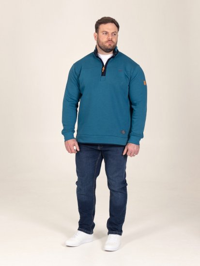 D555 Conway 1 1/4 Zip Neck Fleece Sweatshirt With Bear Logo Teal - Sweatshirts & hoodies - Sweatshirts/Hoodies grande taille homme