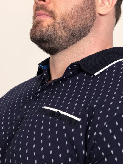 D555 Reid AOP Polo With Jacquard Collar, Pocket And Cuffs Bleu marine - Polos - Polos homme grande taille
