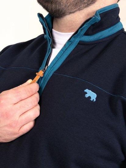 D555 Conway 2 1/4 Zip Neck Fleece Sweatshirt With Bear Logo Bleu marine - Sweatshirts & hoodies - Sweatshirts/Hoodies grande taille homme