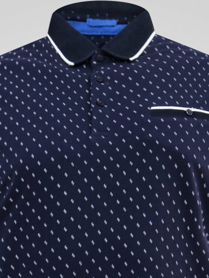 D555 Reid AOP Polo With Jacquard Collar, Pocket And Cuffs Bleu marine - Polos - Polos homme grande taille