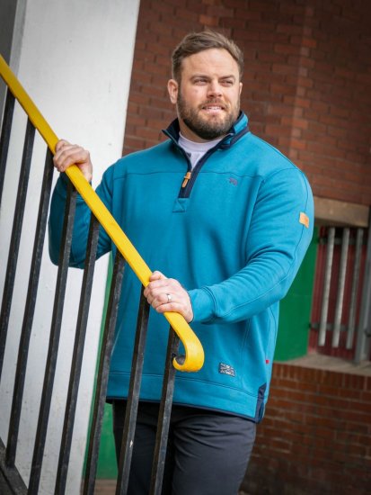 D555 Conway 1 1/4 Zip Neck Fleece Sweatshirt With Bear Logo Teal - Sweatshirts & hoodies - Sweatshirts/Hoodies grande taille homme