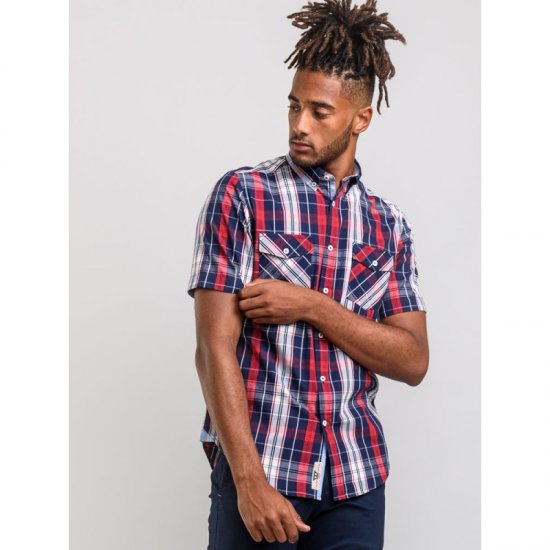 D555 Terell Shirt Navy/Red - Chemises - Chemises Grandes Tailles Hommes