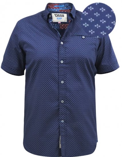 D555 Telford S/S Micro Ao Print Shirt Navy - Chemises - Chemises Grandes Tailles Hommes