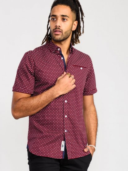 D555 Hillcrest S/S Micro Ao Print Shirt Burgundy - Chemises - Chemises Grandes Tailles Hommes