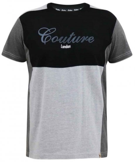 D555 Felix Couture Crew Neck Cut And Sew T-Shirt Black/Charcoal - T-shirts - T-shirts Homme Grande Taille